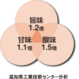 旨味1.2倍　甘味1.1倍　酸味1.5倍
高知県工業技術センター分析